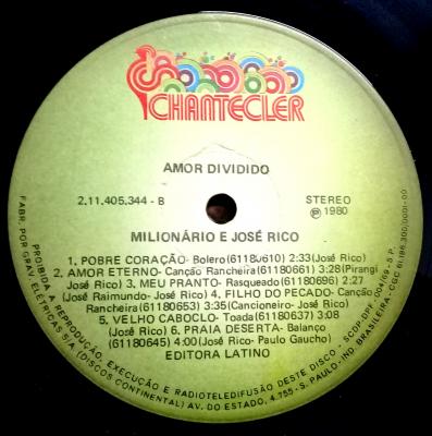 Milionário & José Rico – Amor Dividido - Vol. 10 (1980, Vinyl